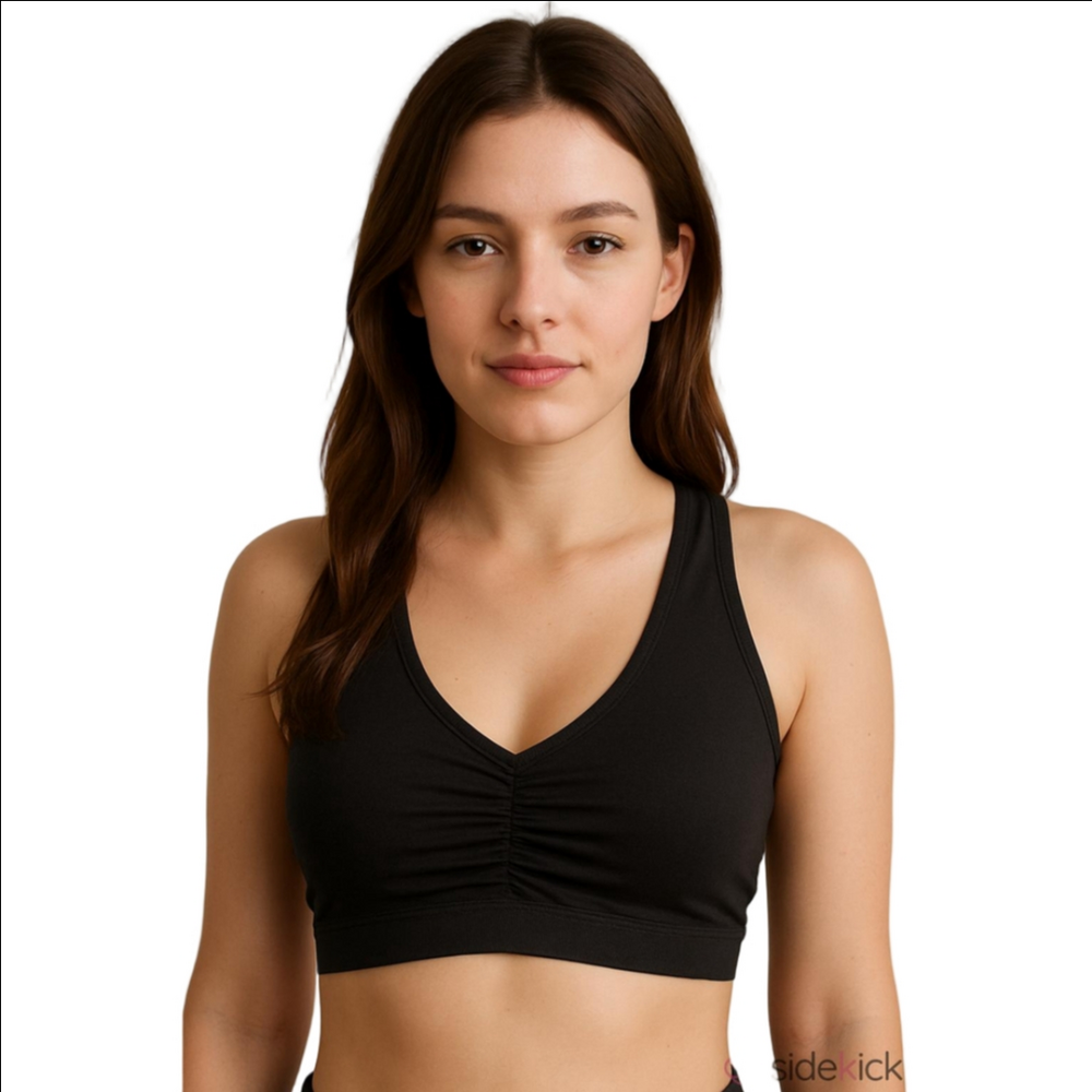 Black Ruched Sports Bra Women's Size Large